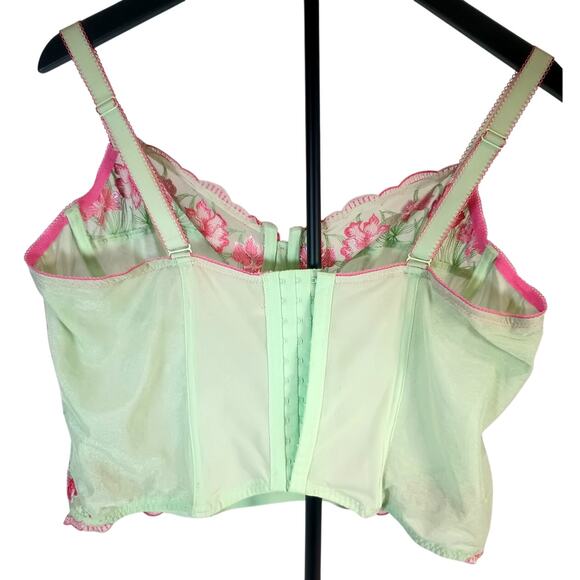 CACIQUE 18/20 Lime Pistachio & Pink Floral Embroidered Corset Underwire Bustier - Picture 3 of 8